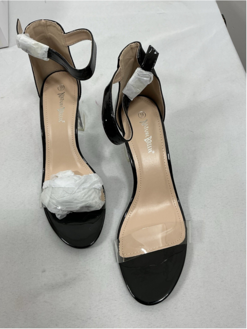 Womans New In Box Nature Breeze Pat Clear Strappy Dressy Sandals Size 9 Black